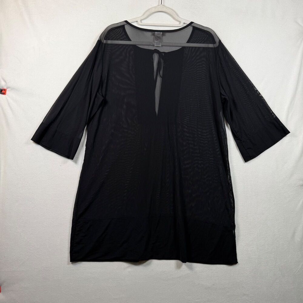Tommy Bahama Black Sheer Swim Cover Up Tunic Large Mesh Beach Tie Neck 3/4 Sleev - Picture 2 of 12